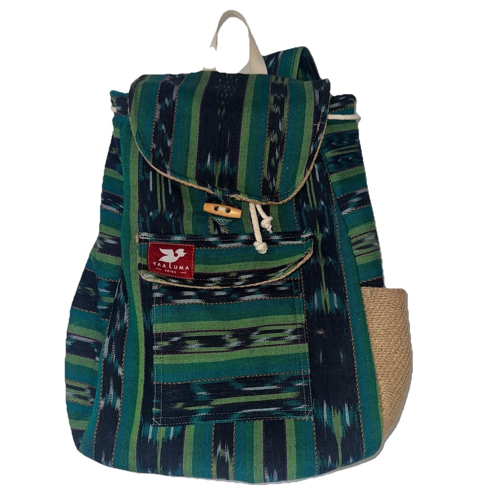 Taaluma Teal Stripe Tote 15" Laptop Travel Book Bag Backpack Large Hiking